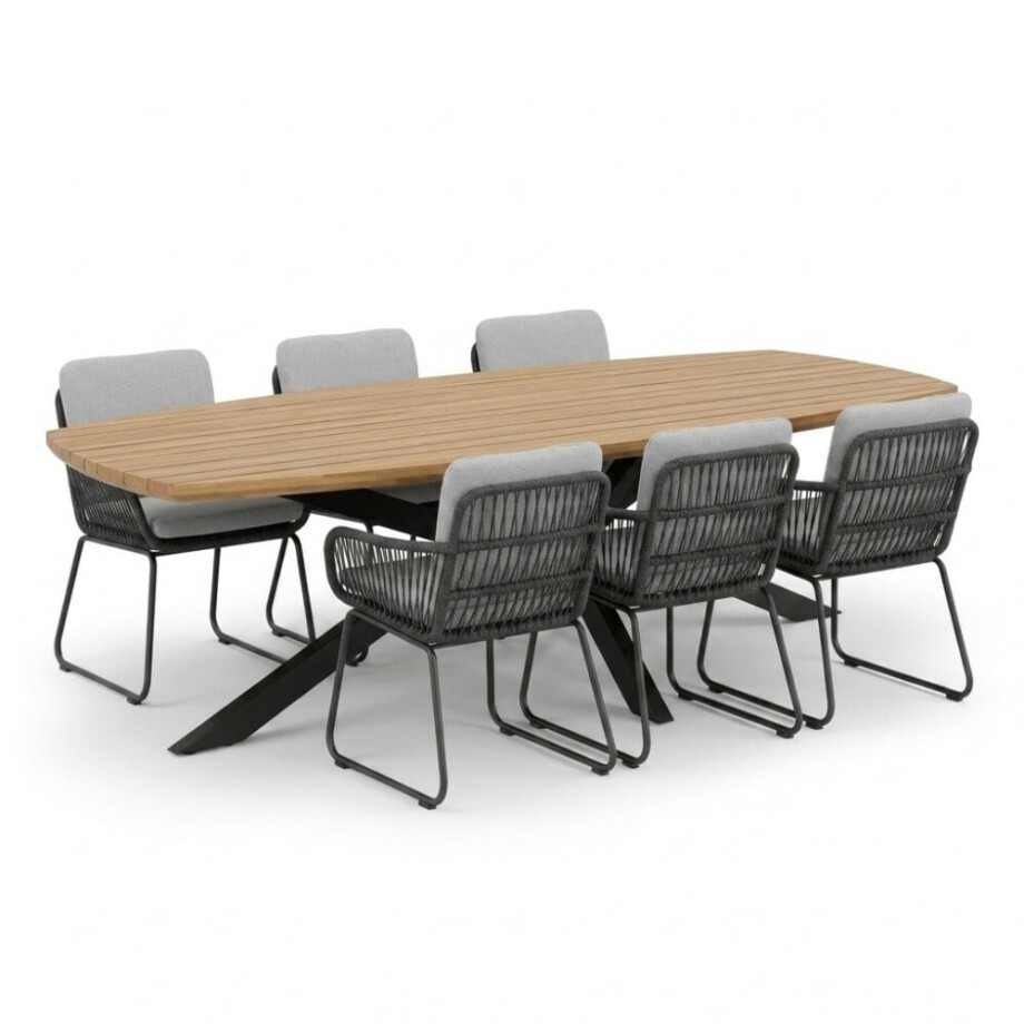 Salo/Harper Stone Grey dining tuinset | 6 personen | hardhout + touw | 240cm Deens Salo/Harper Stone Grey dining tuinset | 6 personen | hardhout + touw | 240cm Deens afbeelding 1