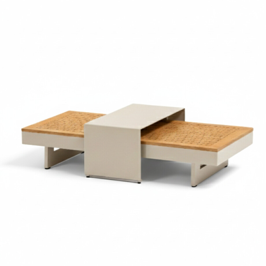Barbados loungetafel set van 2 | aluminium + teakhout | Natural Teak/beige | 140x70cm afbeelding 1