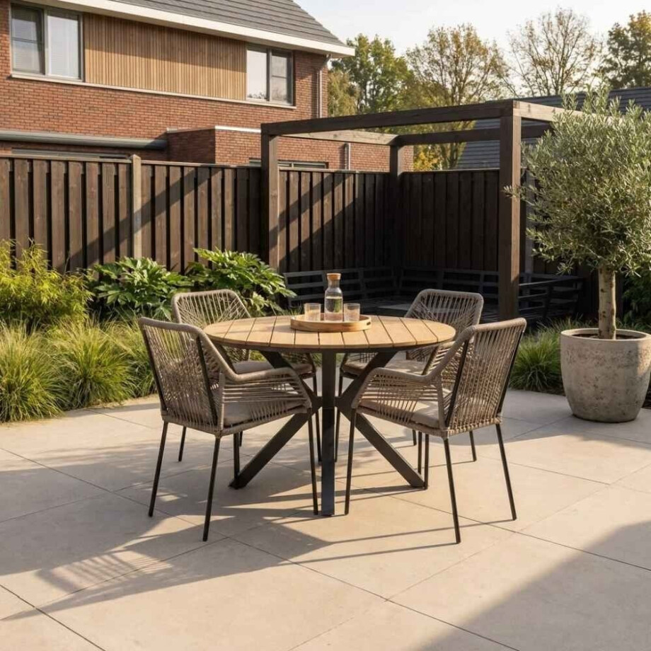 Cervo/Seville zand dining tuinset | 4 personen | polywood+ touw | 120cm Cervo/Seville zand dining tuinset | 4 personen | polywood+ touw | 120cm afbeelding 1