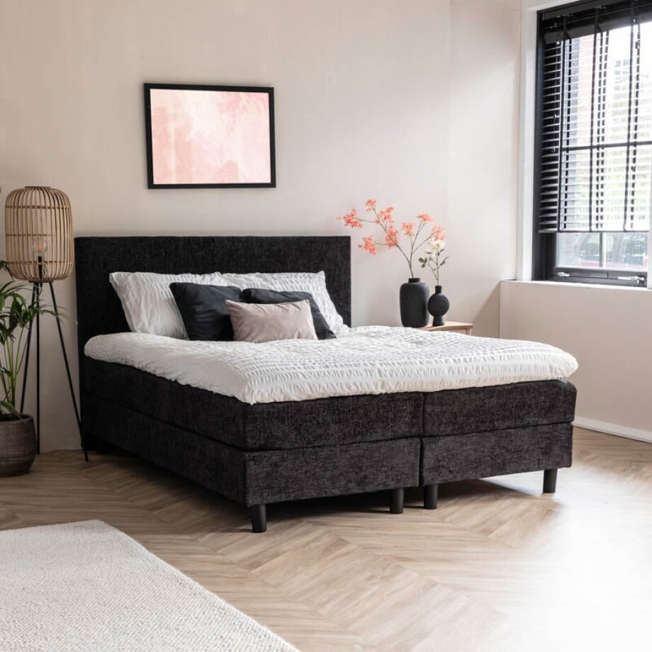 2-Persoons Boxspring Julia Geweven - Antraciet - Antraciet 160x200 cm - Pocketvering - Inclusief Topper - Dekbed-Discounter.nl afbeelding 