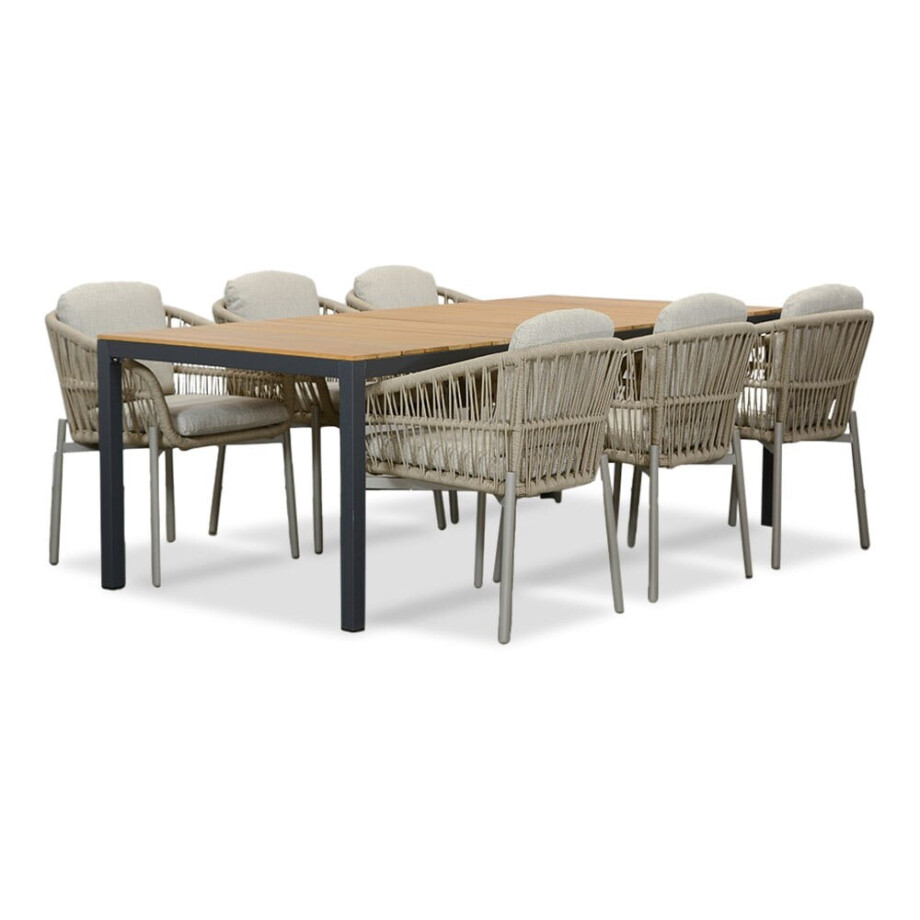 Delta/Rico zand dining tuinset | 6 personen | teakhout + aluminium | 220cm afbeelding 1