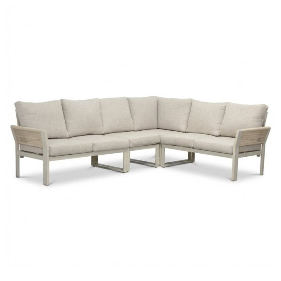 Venezia hoek loungeset 6 personen | aluminium + touw | beige | 4-delig - 267x207cm Venezia hoek loungeset 6 personen | aluminium + touw | beige | 4-delig - 267x207cm afbeelding 1