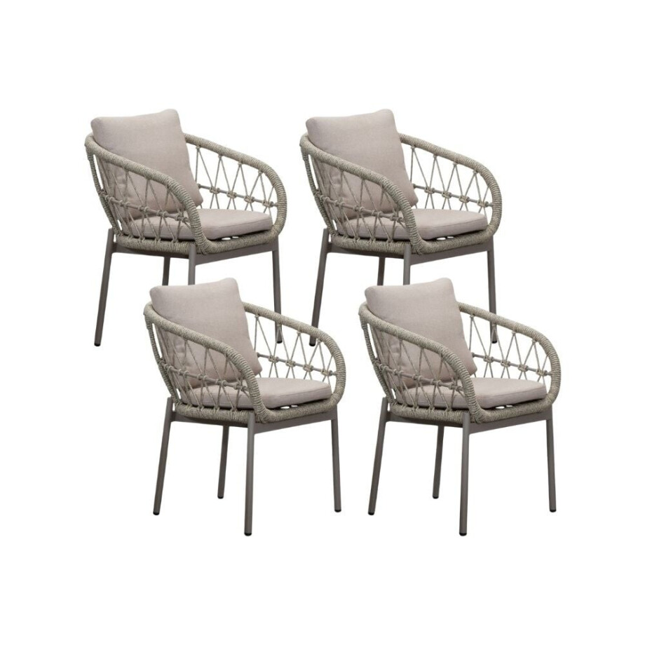 Dakota dining tuinstoel set van 4 | touw + aluminium | beige afbeelding 1