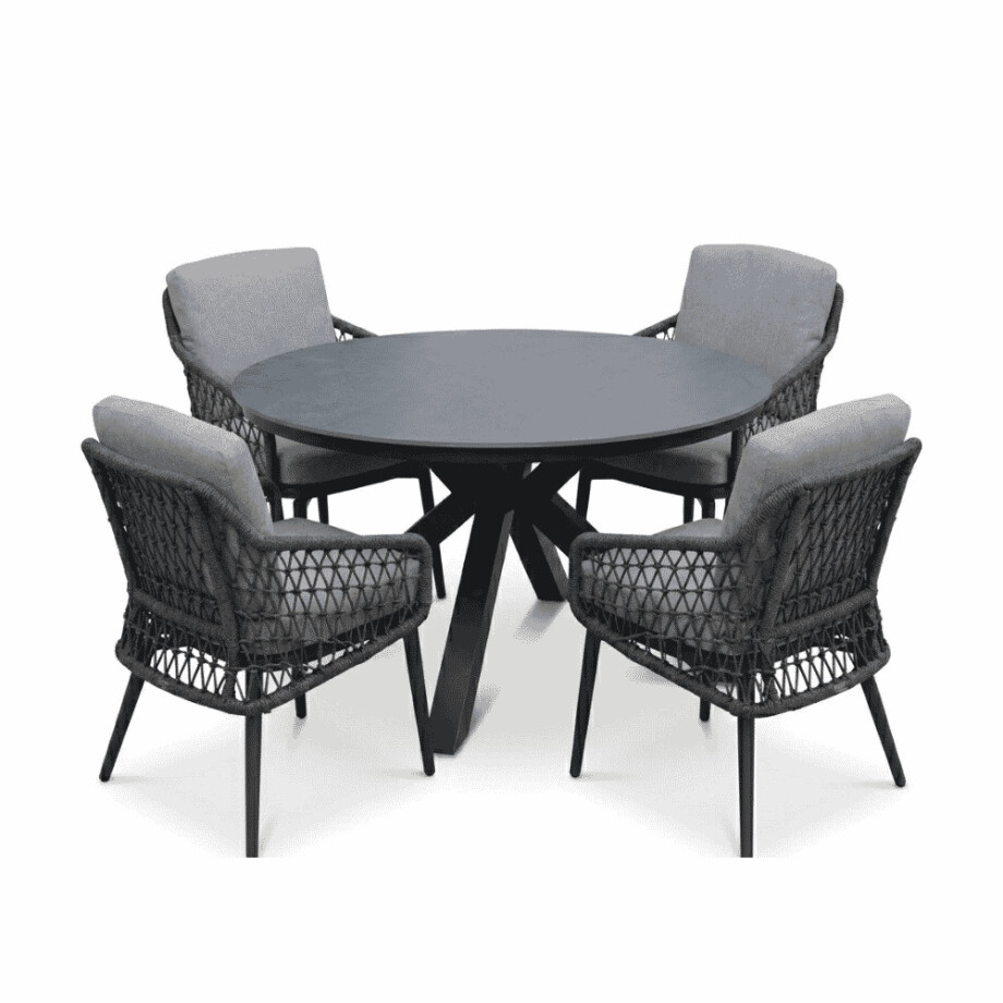 York/Vedra antraciet dining tuinset | 4 personen | sintered stone + touw | 150cm rond afbeelding 1