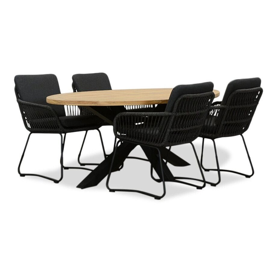Cleve/Harper Lava Grey dining tuinset | 4 personen | teakhout + touw | 200cm ovaal Cleve/Harper Lava Grey dining tuinset | 4 personen | teakhout + touw | 200cm ovaal afbeelding 1