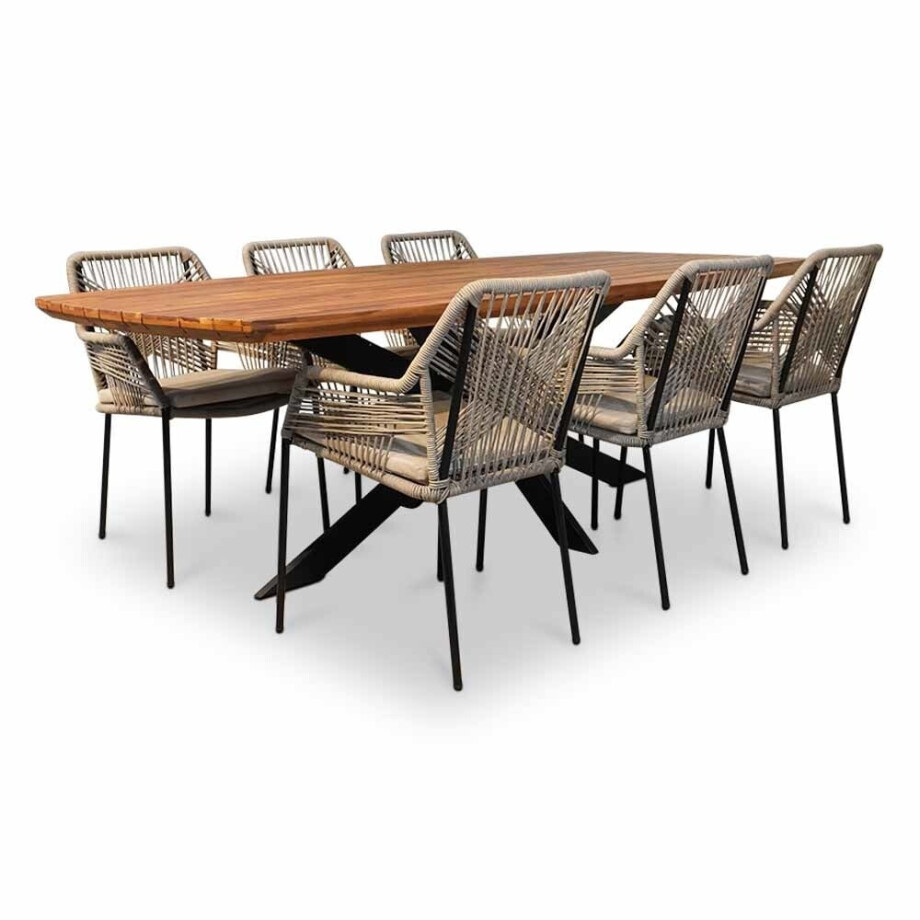 Salo/Seville zand dining tuinset | 6 personen | hardhout + touw | 240cm afbeelding 1