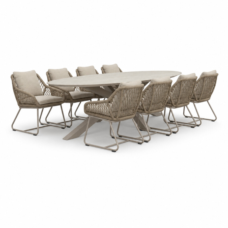 Calma/Portofino Sandstone dining tuinset | 8 personen | sintered stone + touw | 280cm ovaal afbeelding 1