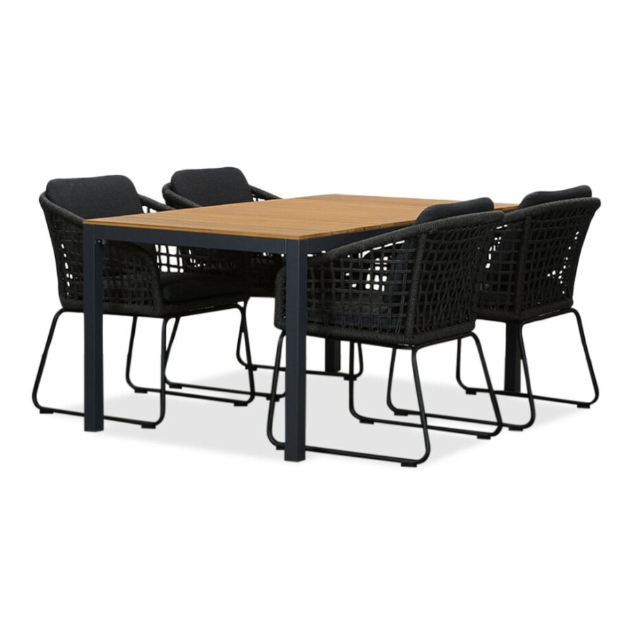 Delta/Tulum Lava Grey dining tuinset | 4 personen | teakhout + touw | 160cm Delta/Tulum Lava Grey dining tuinset | 4 personen | teakhout + touw | 160cm afbeelding 1