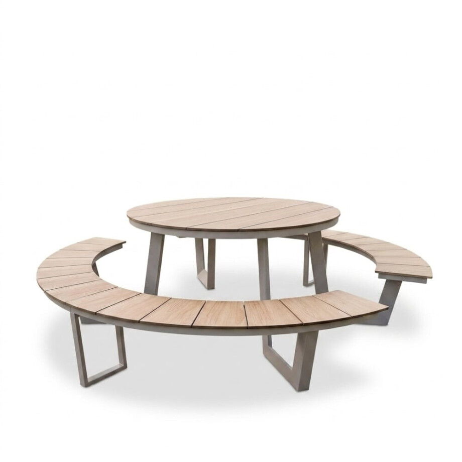 Auckland picknick dining tuinset | aluminium + polywood | Natural Wood/beige | 239cm rond afbeelding 