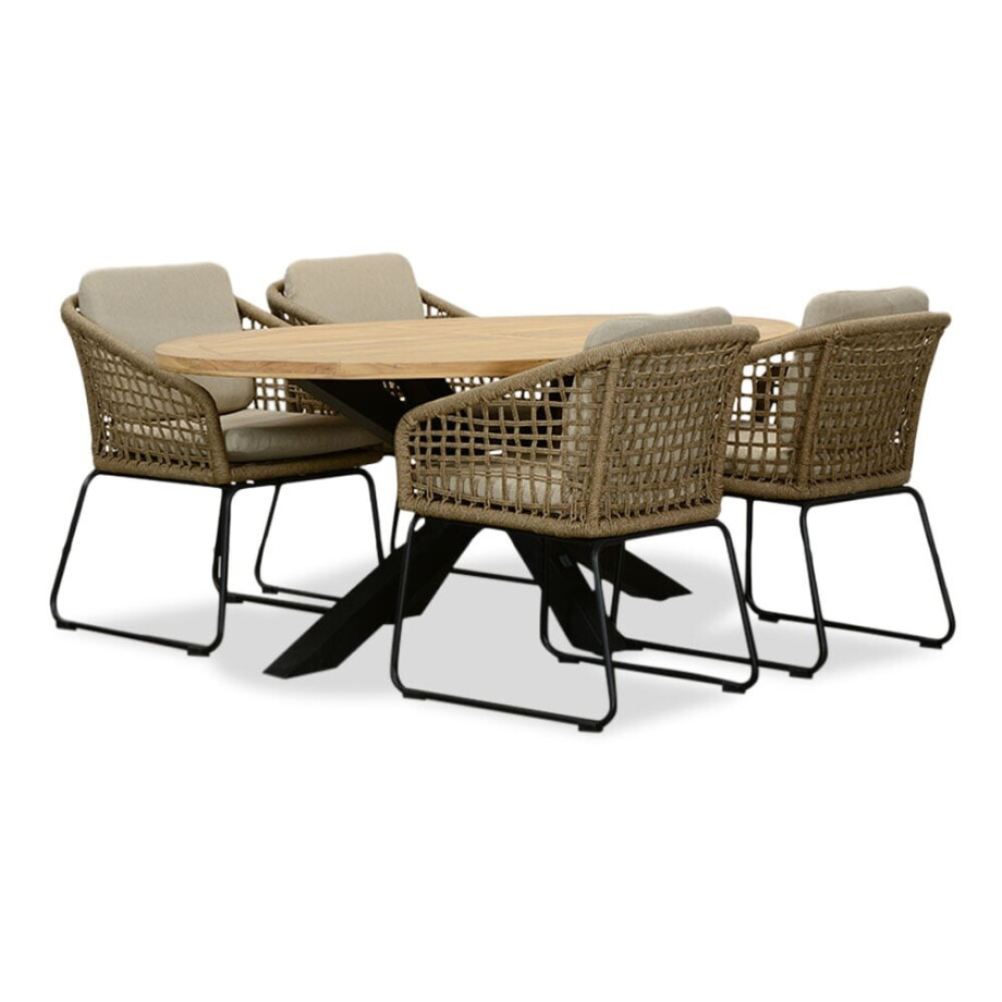 Cleve/Tulum Sahara Dust dining tuinset | 4 personen | teakhout + touw | 200cm ovaal Cleve/Tulum Sahara Dust dining tuinset | 4 personen | teakhout + touw | 200cm ovaal afbeelding 1