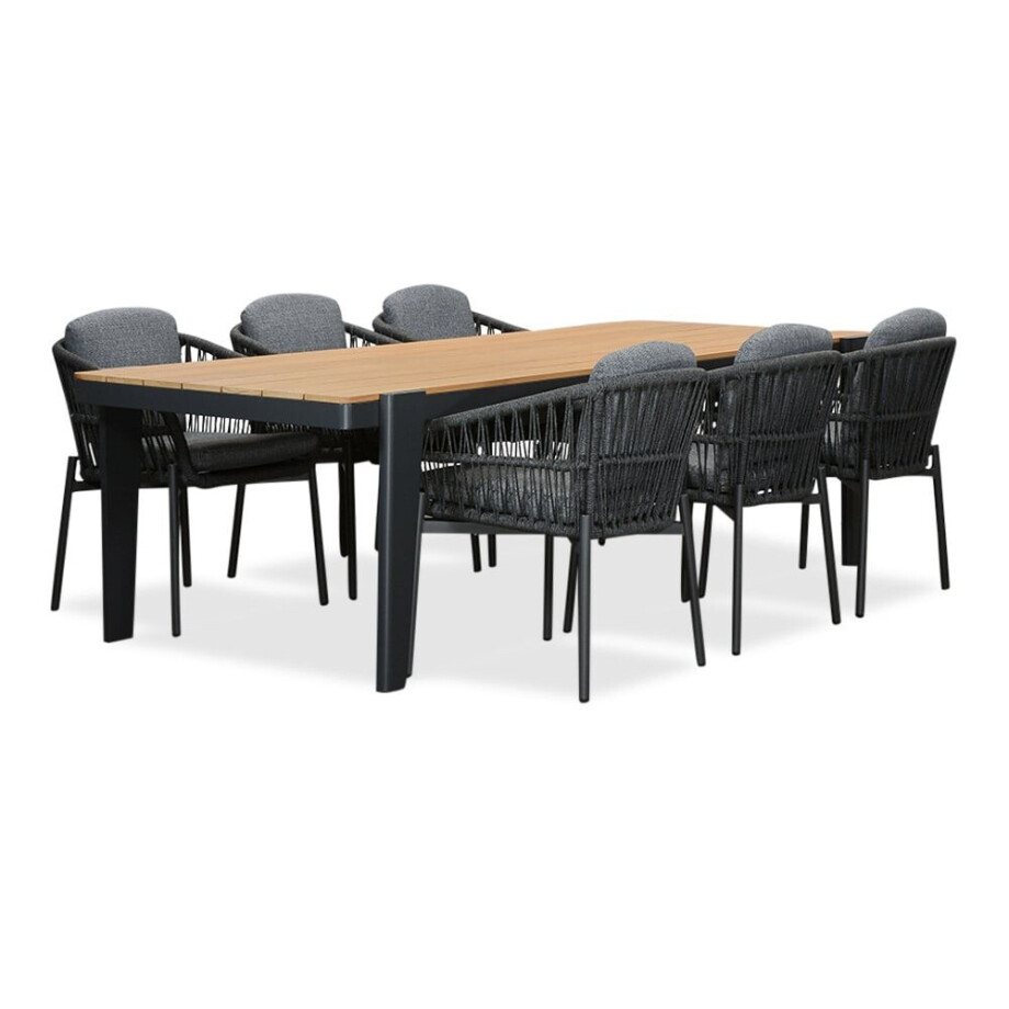 Vigo/Rico charcoal dining tuinset | 6 personen | teakhout + aluminium | 260cm afbeelding 1