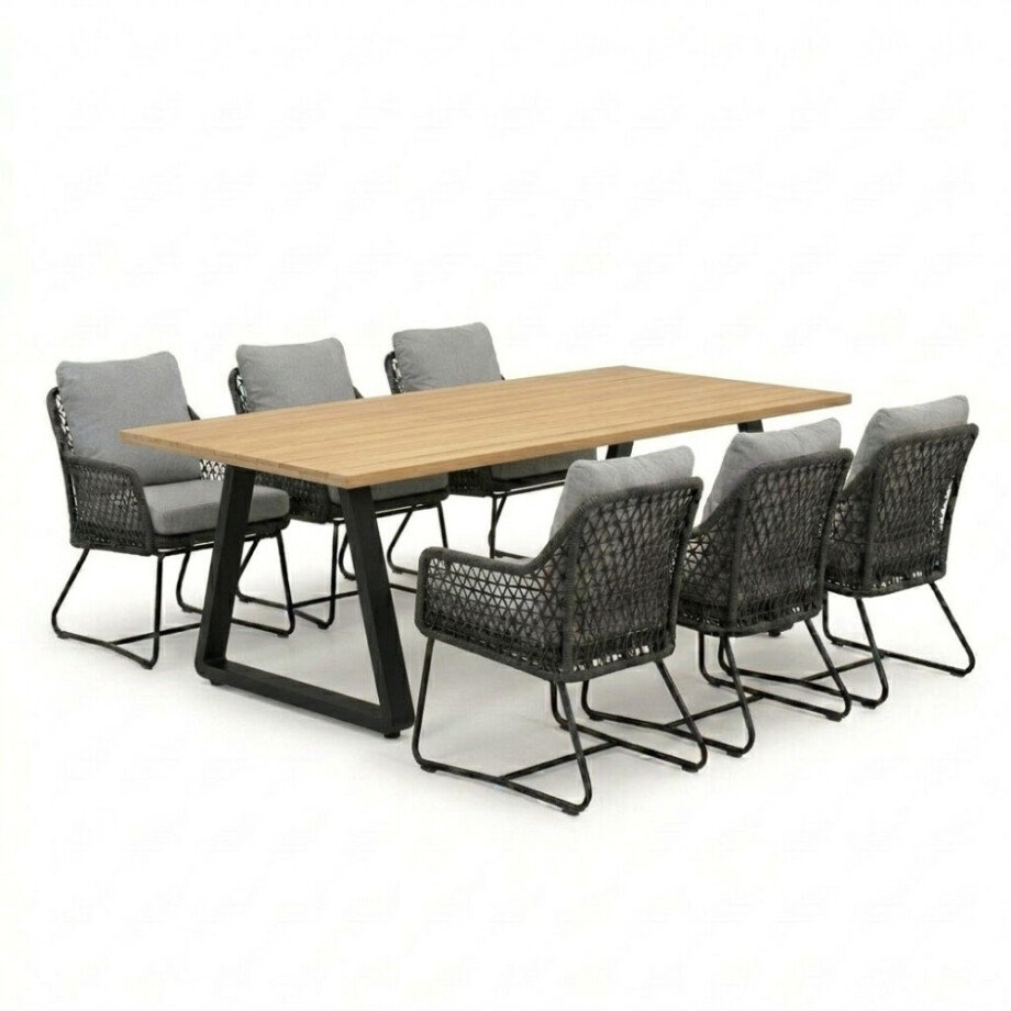 Elena/Gianna Stone Grey low dining tuinset | 6 personen | teakhout + touw | 240cm afbeelding 