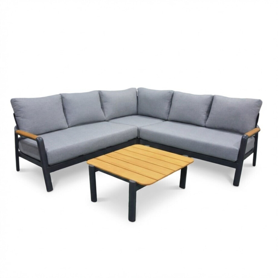 Marbella hoek loungeset antraciet 5 personen | aluminium + teak | antraciet | 4-delig - 222x222cm afbeelding 1