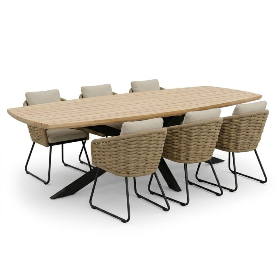 Salo/Flora Sahara Dust dining tuinset | 6 personen | hardhout + touw | 240cm Deens afbeelding 1