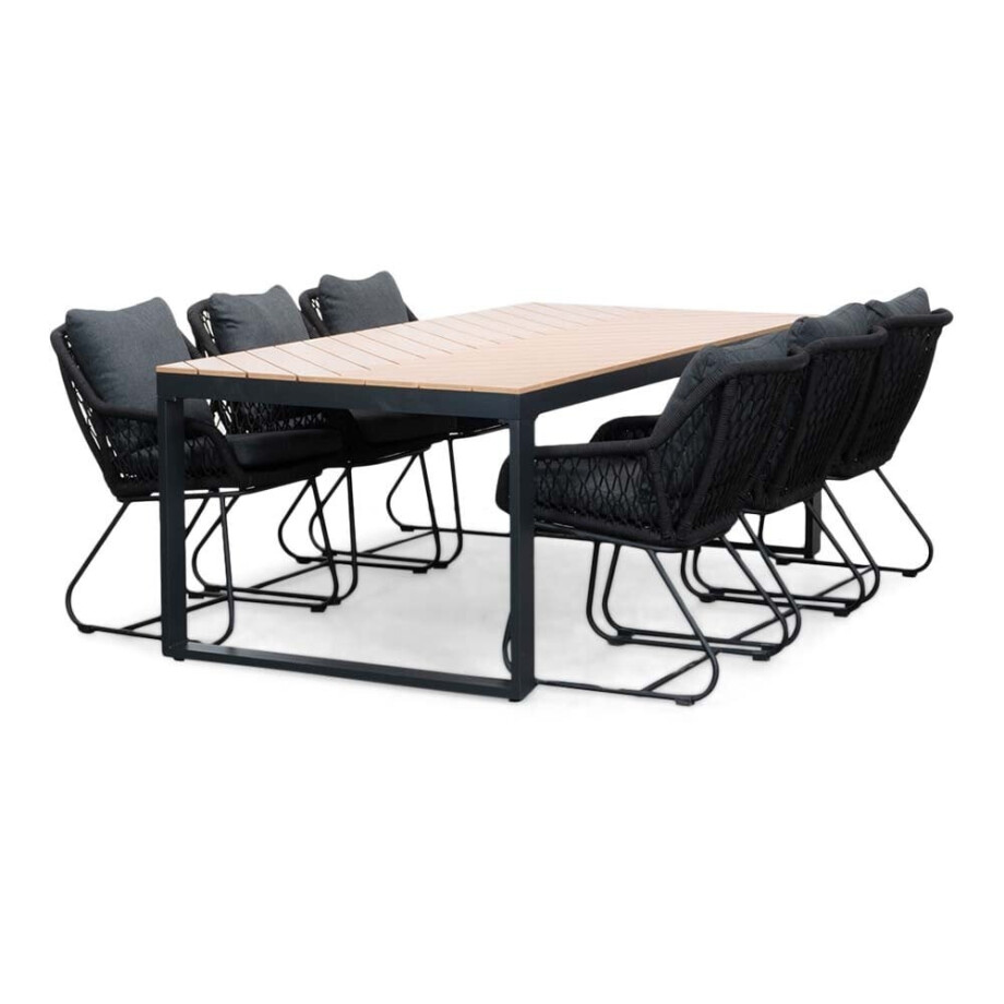 Kampa Natural/Portofino zwart dining tuinset | 6 personen | polywood + touw | 210cm afbeelding 1