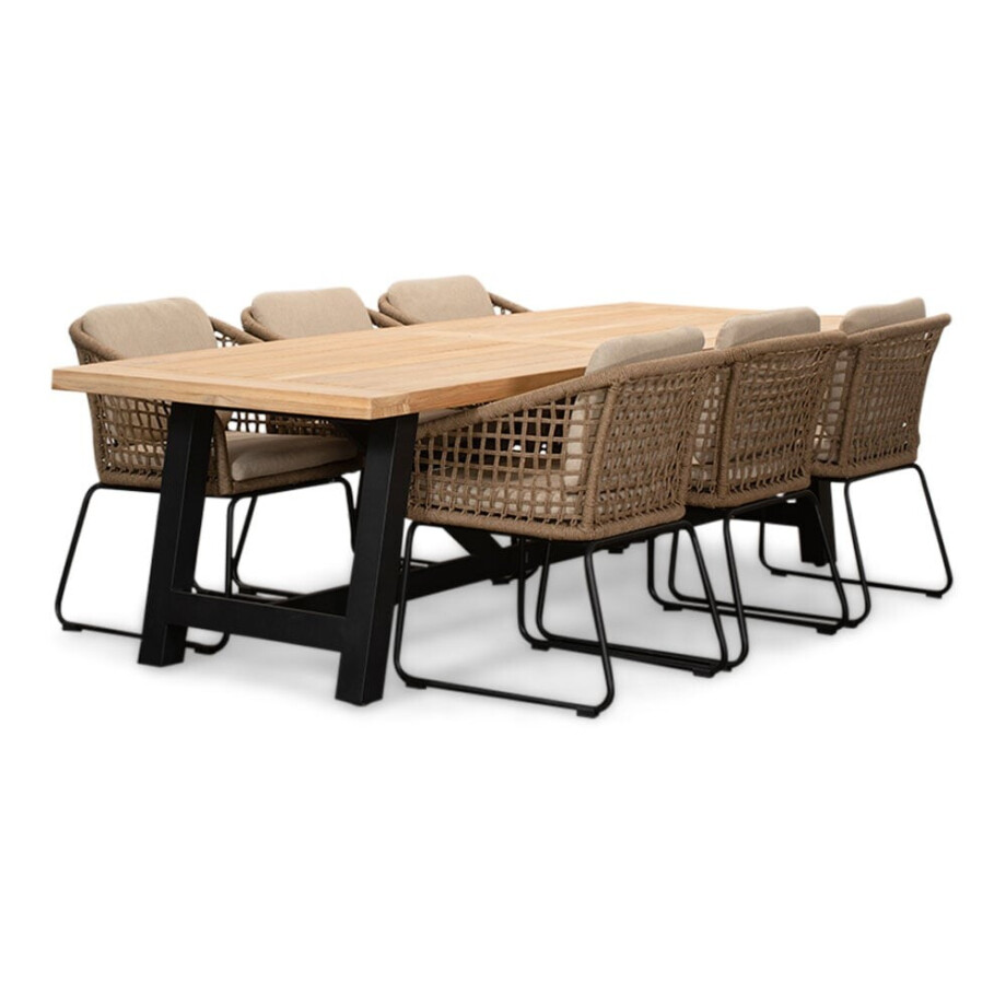 James/Tulum Sahara Dust dining tuinset | 6 personen | teakhout + touw | 260cm afbeelding 1