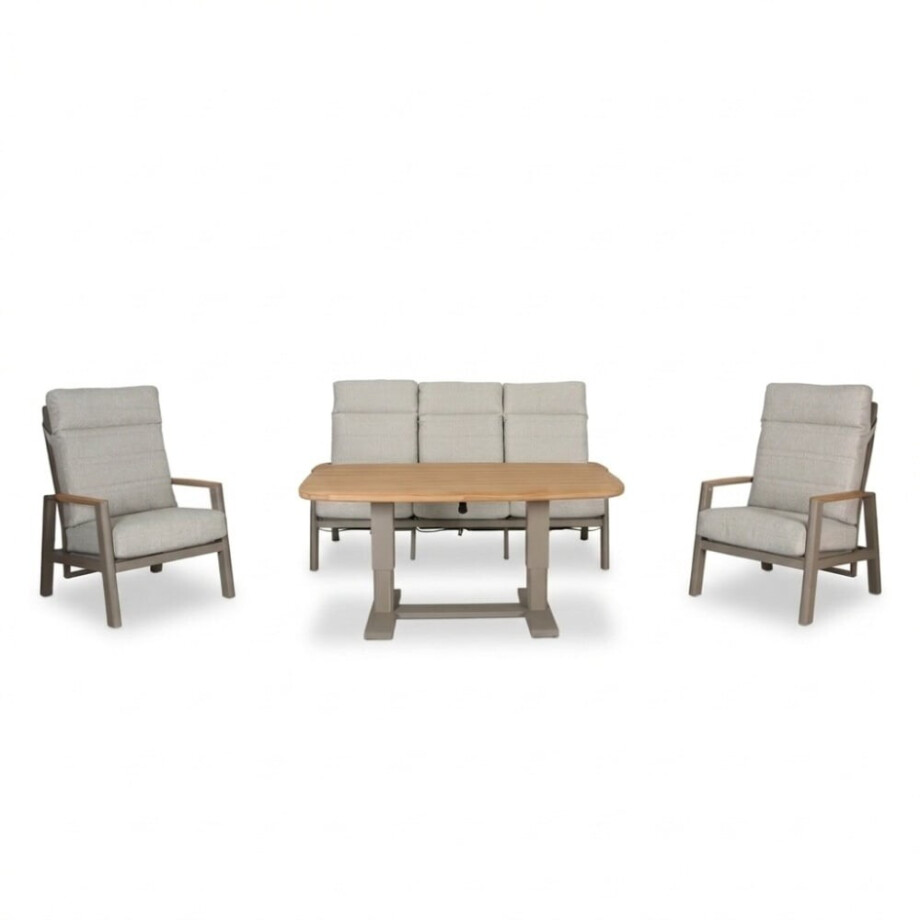 Brighton stoel-bank loungeset - verstelbaar 5 personen | aluminium + teak | beige | 4-delig afbeelding 1