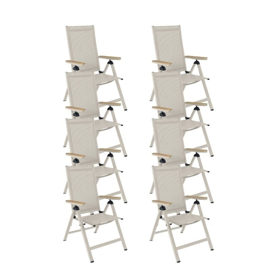 Norali dining tuinstoel verstelbaar set van 8 | textileen + aluminium | beige afbeelding 1