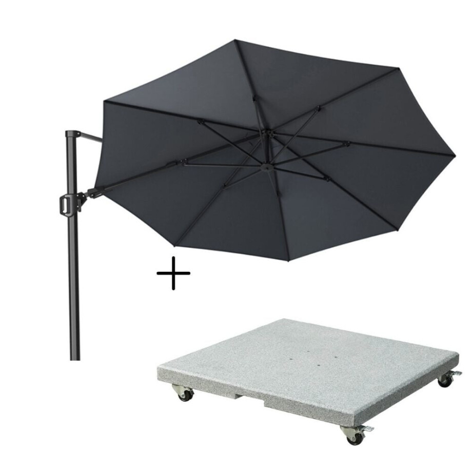 Challenger T² zweefparasol | Ø350cm rond met Salerno parasolvoet 90kg | antraciet afbeelding 1