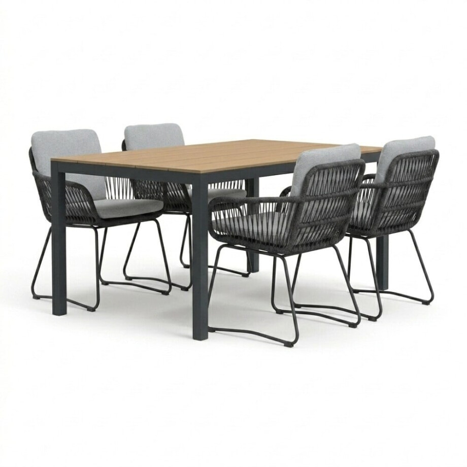 Manhattan antraciet/Harper Stone Grey dining tuinset | 4 personen | polywood + touw | 180cm afbeelding 1