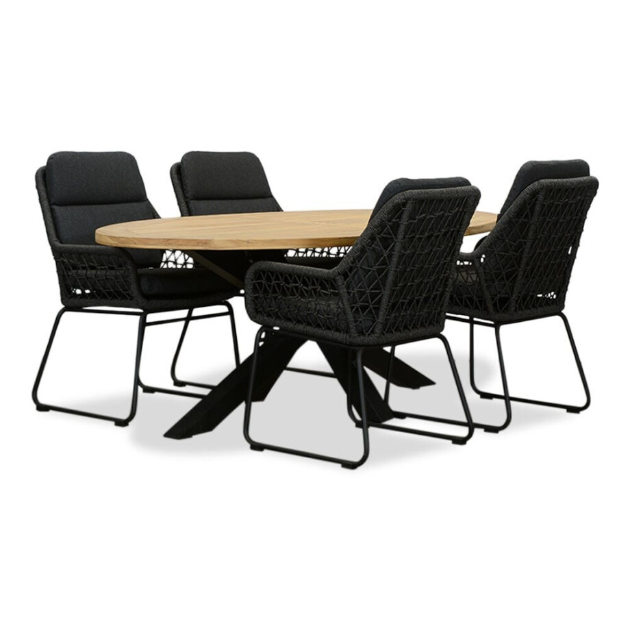 Cleve/Valencia Lava Grey dining tuinset | 4 personen | teakhout + touw | 200cm ovaal Cleve/Valencia Lava Grey dining tuinset | 4 personen | teakhout + touw | 200cm ovaal afbeelding 1