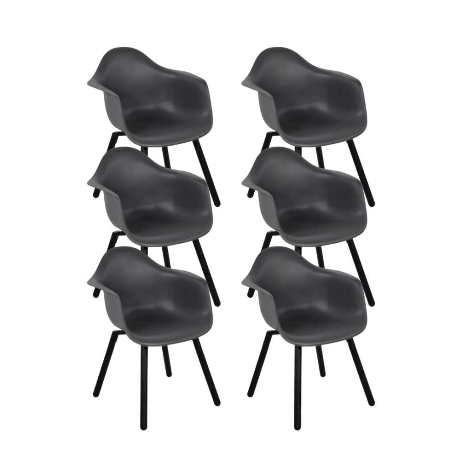 Montreux dining tuinstoel set van 6 | kunststof + staal | antraciet afbeelding 1