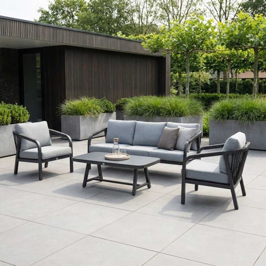 Attica stoel-bank loungeset 5 personen | aluminium + touw | antraciet | 4-delig Attica stoel-bank loungeset 5 personen | aluminium + touw | antraciet | 4-delig afbeelding 1
