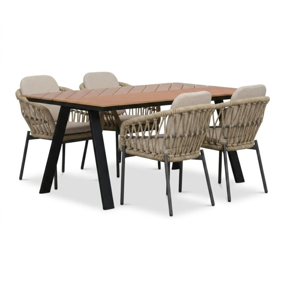 Sofia/Femke beige/antraciet dining tuinset | 4 personen | polywood + touw | 220cm afbeelding 1