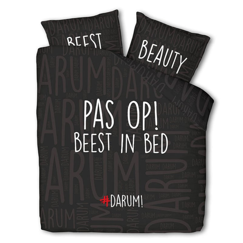 Dekbedovertrek #DARUM! Beest in Bed - Tweepersoons (200x200 cm) - Zwart Polyester-katoen - Dessin: Tekst - #DARUM! - Dekbed-Discounter.nl afbeelding 1