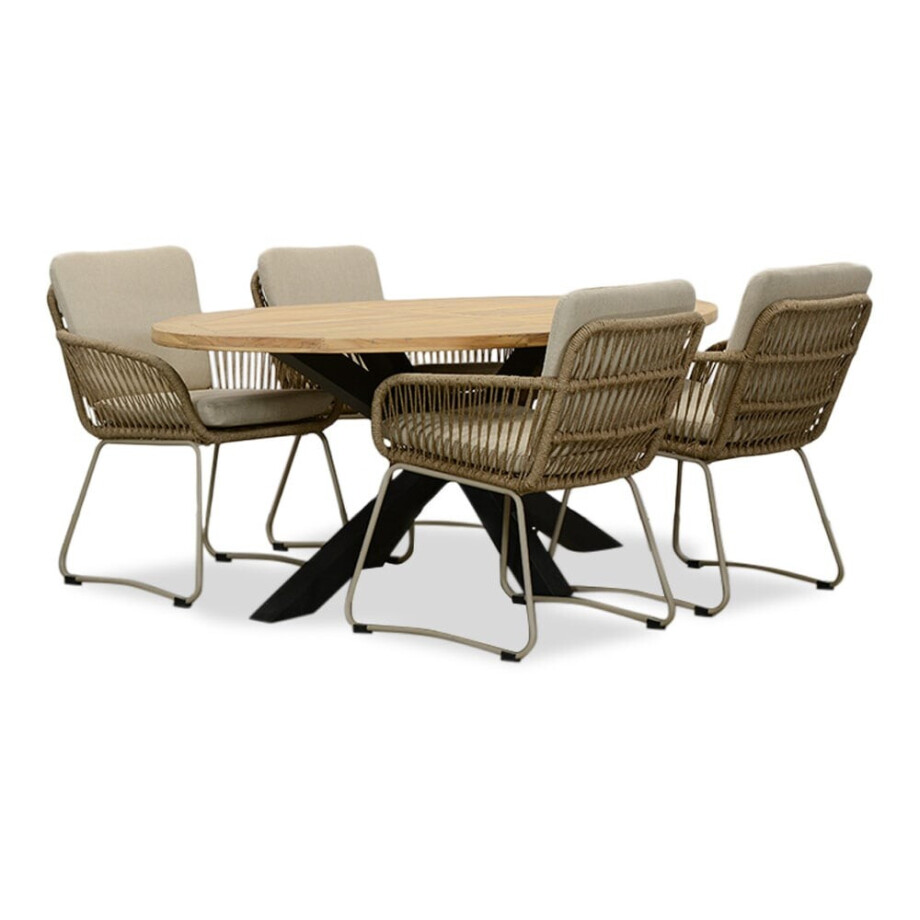 Cleve/Harper Sandstone dining tuinset | 4 personen | teakhout + touw | 200cm ovaal afbeelding 1