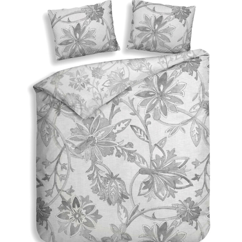 Dekbedovertrek Neva - Lits-Jumeaux (240x220 cm) - Grijs Katoen-satijn - Dessin: Bloemen - Heckett Lane - Dekbed-Discounter.nl afbeelding 