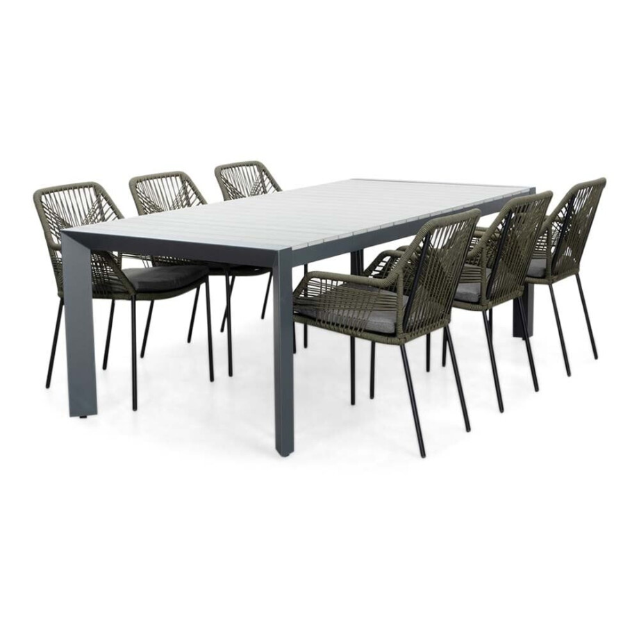 Cortona Grey/Seville olijfgroen dining tuinset | 6 personen | polywood + touw | 220cm Cortona Grey/Seville olijfgroen dining tuinset | 6 personen | polywood + touw | 220cm afbeelding 1