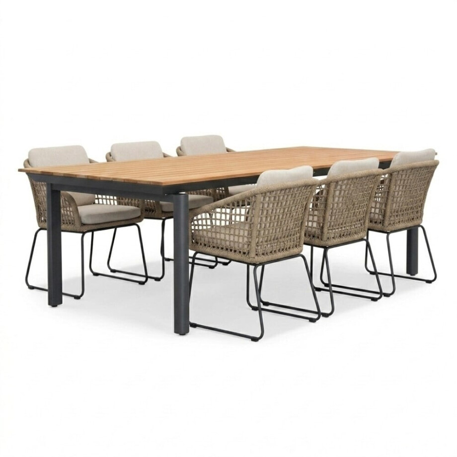 Montana/Tulum Sahara Dust dining tuinset | 6 personen | aluminium + touw | 240x100cm Montana/Tulum Sahara Dust dining tuinset | 6 personen | aluminium + touw | 240x100cm afbeelding 1