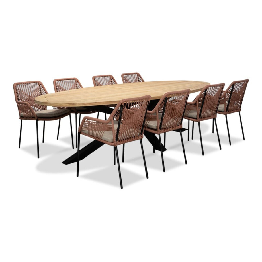 Cleve/Seville terra dining tuinset | 8 personen | teakhout + touw | 280cm ovaal afbeelding 1