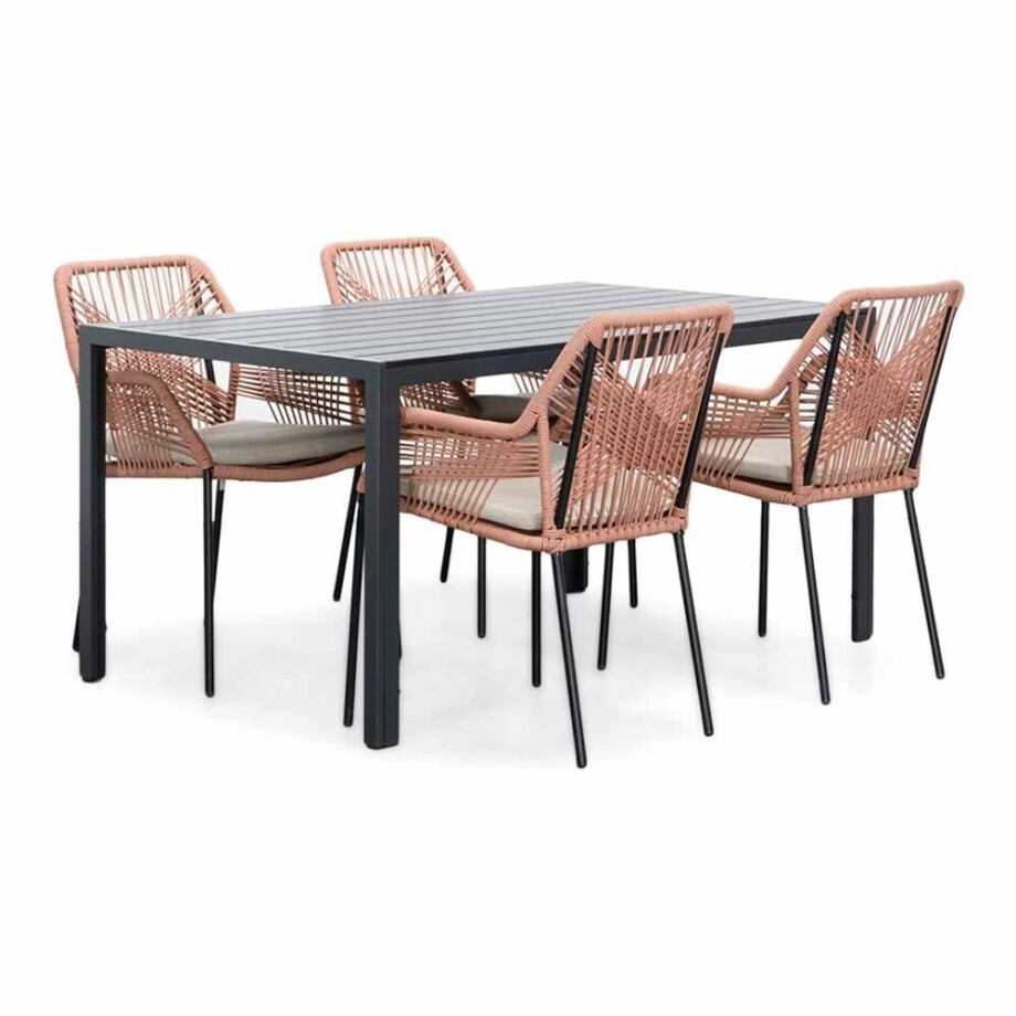 Manchester/Seville terra dining tuinset | 4 personen | aluminium + touw | 150cm afbeelding 1
