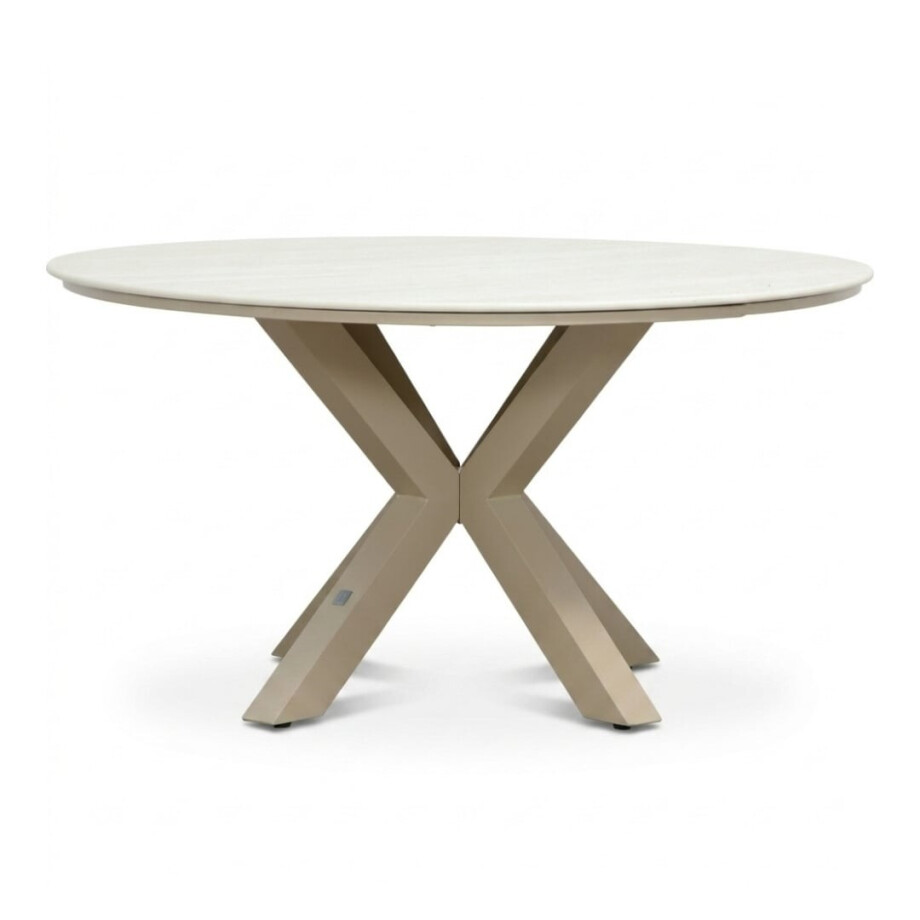 Calma dining tuintafel 5 personen | sintered stone + aluminium | Marble Latte | 140cm rond afbeelding 1