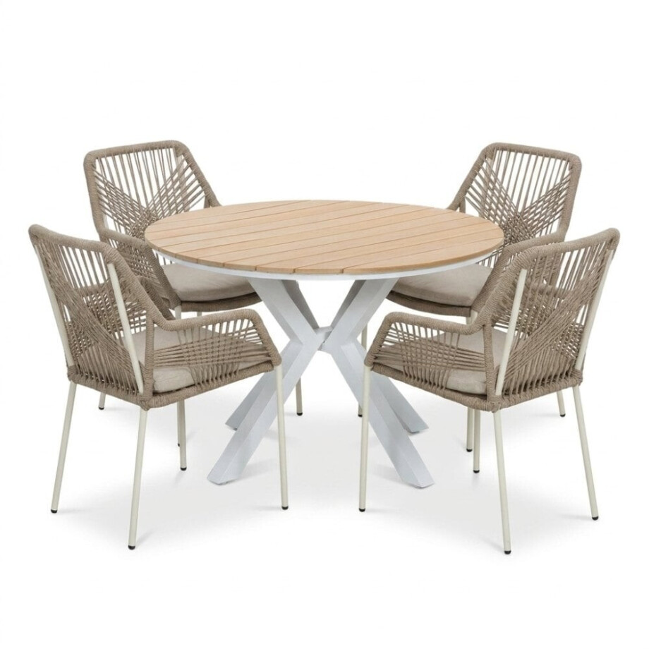 Calgary/Seville beige dining tuinset | 4 personen | polywood + touw | 120cm rond afbeelding 1