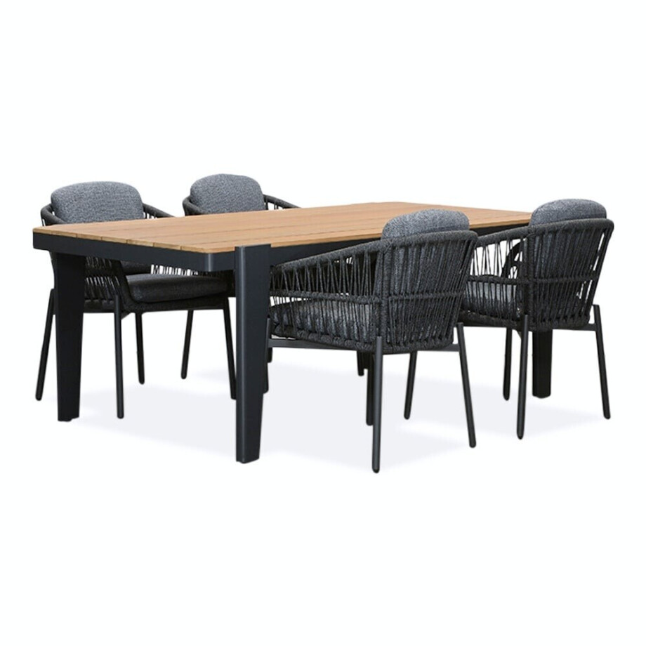 Vigo/Rico charcoal dining tuinset | 4 personen | teakhout + aluminium | 200cm afbeelding 1