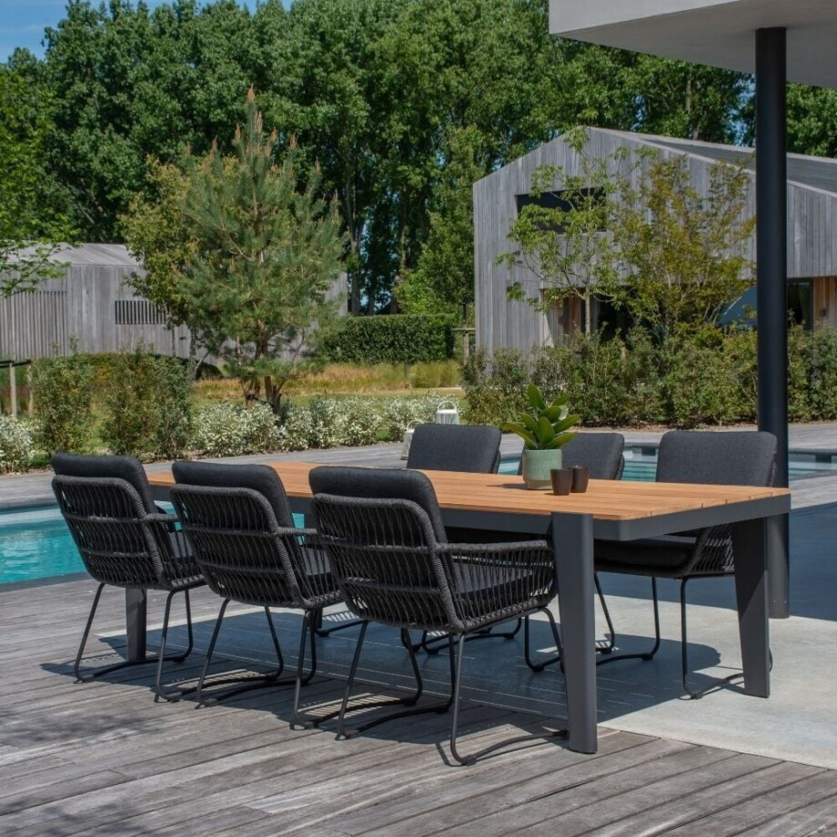Vigo/Harper Lava Grey dining tuinset | 6 personen | teakhout + touw | 260cm afbeelding 