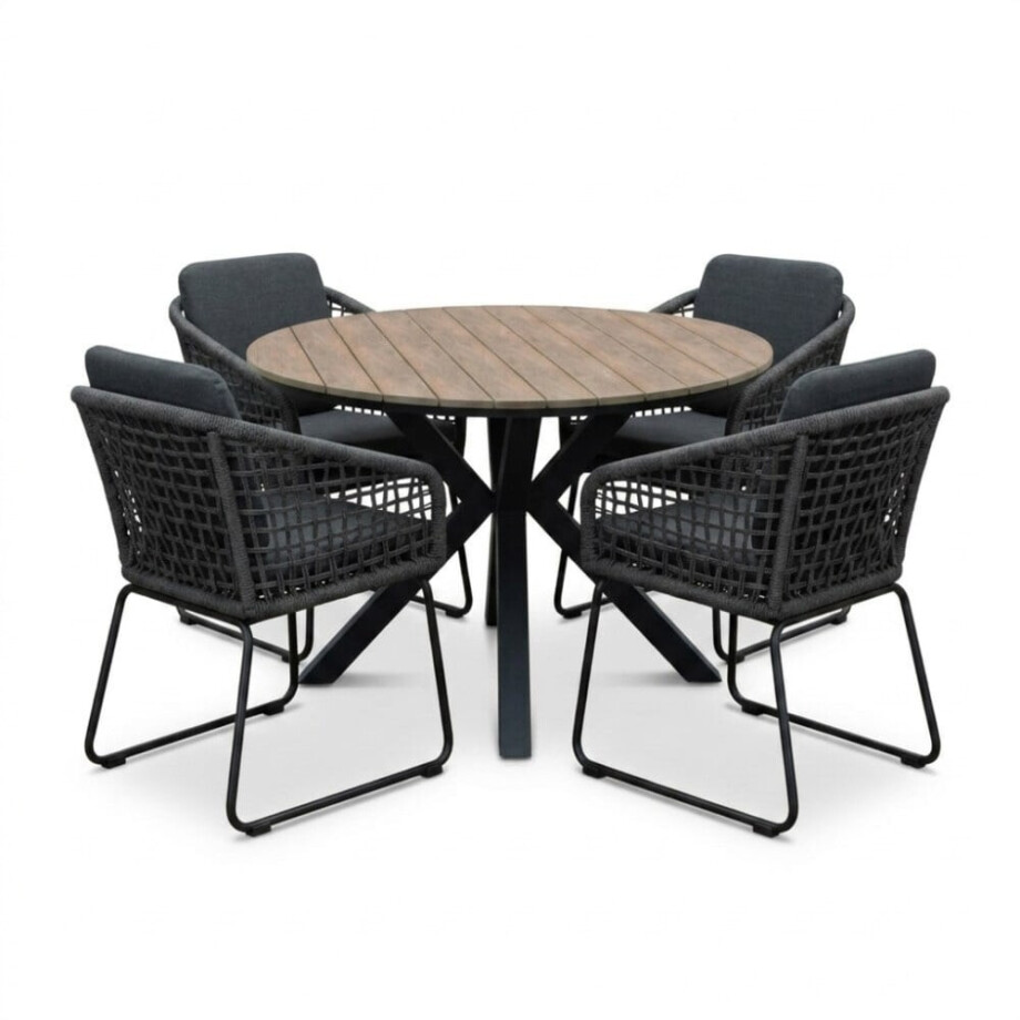 Cervo bruin/Tulum Lava Grey dining tuinset | 4 personen | polywood + touw | 120cm rond Cervo bruin/Tulum Lava Grey dining tuinset | 4 personen | polywood + touw | 120cm rond afbeelding 1