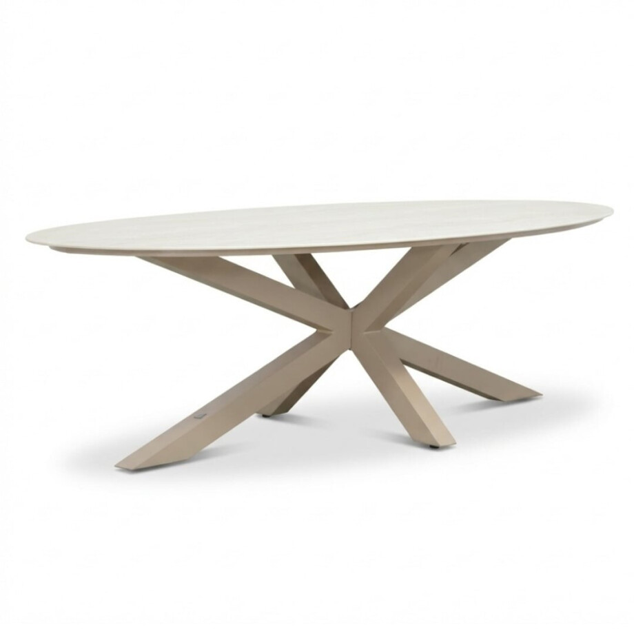 Calma low dining tuintafel 6 personen | sintered stone + aluminium | Marble Latte | 240cm ovaal afbeelding 1