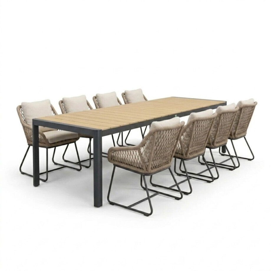 Liverpool/Portofino Sahara Dust dining tuinset | 8 personen | polywood + touw | 258cm afbeelding 1