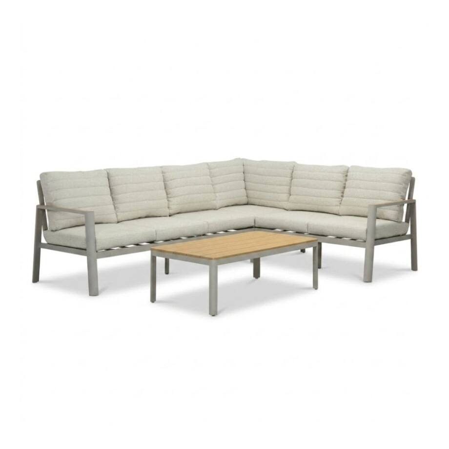 Tokyo hoek loungeset 6 personen incl. tafel | aluminium + polywood | beige | 4-delig - 264x204cm afbeelding 1