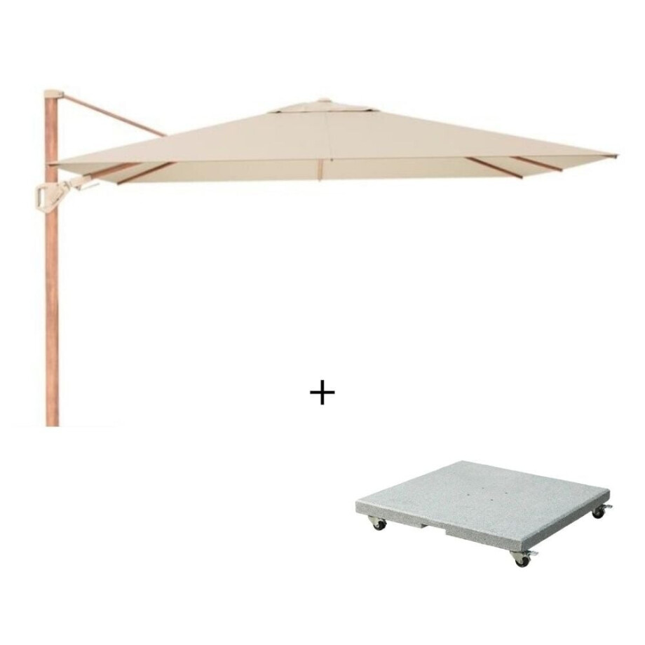 Challenger T² zweefparasol - premium doek | 260x350cm met Salerno parasolvoet 90kg | Champagne/Teak look afbeelding 1