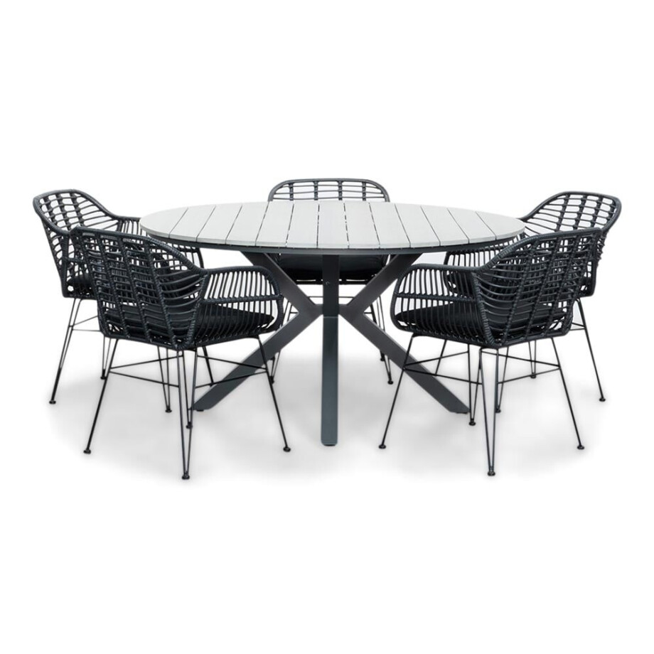 Cervo Grey/Napels dining tuinset | 5 personen | polywood + wicker | 144cm rond afbeelding 1