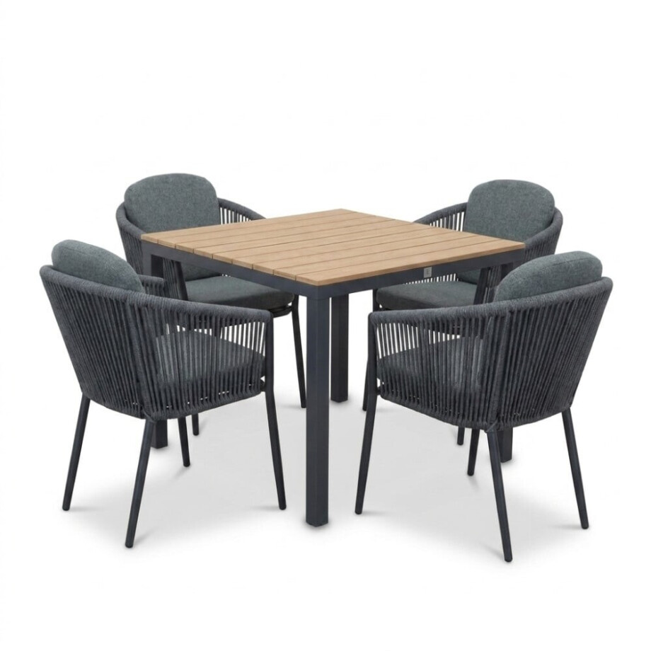 Oxford/Parma antraciet dining tuinset | 4 personen | aluminium + touw | 90cm Oxford/Parma antraciet dining tuinset | 4 personen | aluminium + touw | 90cm afbeelding 1