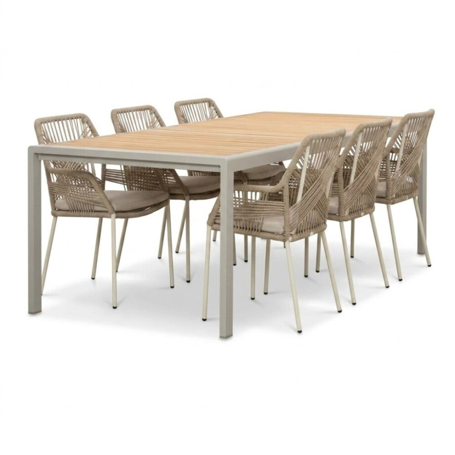 Annecy/Seville beige dining tuinset | 6 personen | teakhout + touw | 227cm Annecy/Seville beige dining tuinset | 6 personen | teakhout + touw | 227cm afbeelding 1