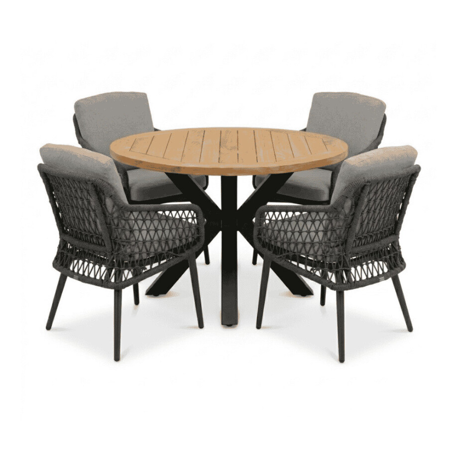 Cleve/Vedra antraciet dining tuinset | 4 personen | teakhout + touw | 120cm rond Cleve/Vedra antraciet dining tuinset | 4 personen | teakhout + touw | 120cm rond afbeelding 1