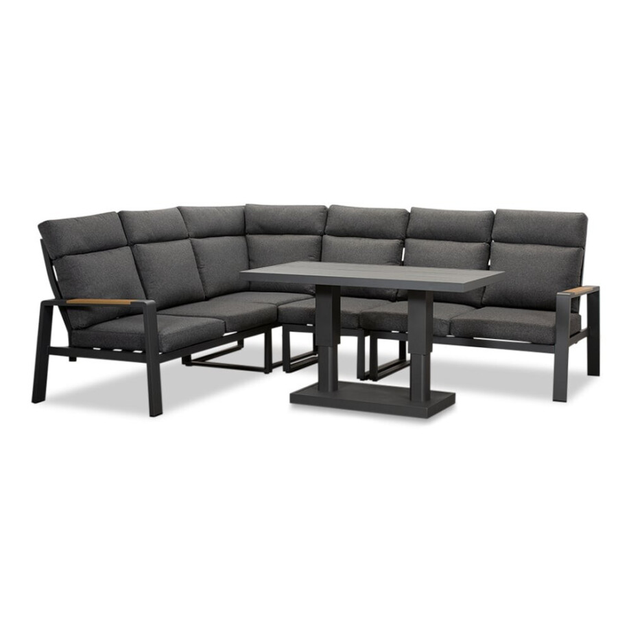 Manhattan dining loungeset met verstelbare tafel 6 personen | aluminium + polywood | antraciet | 5-delig - 273x213cm afbeelding 1