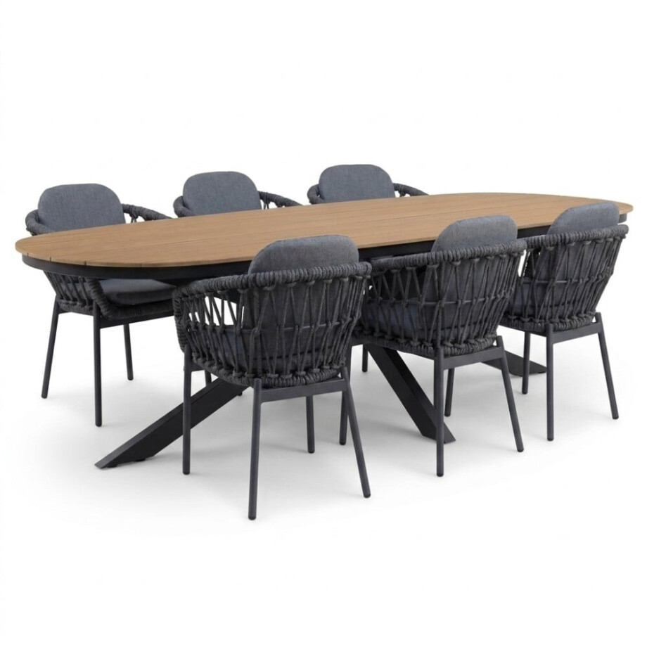 Texas/Femke antraciet dining tuinset | 6 personen | polywood + touw | 260cm afbeelding 1